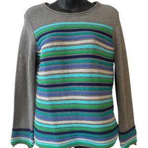 Izod Striped Gray Sweater with Blue and Green Accents Size M